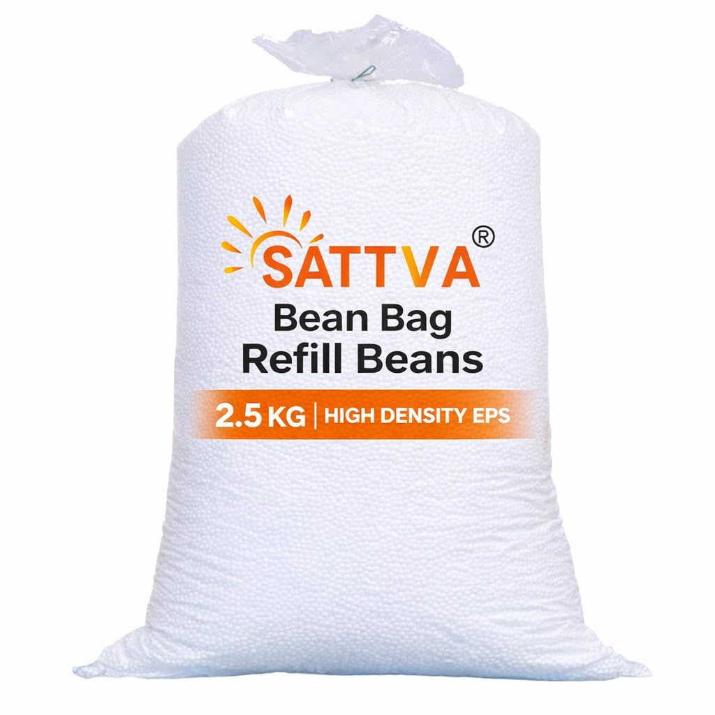 SATTVA Bean Bag Refill Pack 2.5 KG for Bean Bag, Sofa, Pouffes | High Density Beans Fillers for Bean Bags | (White) (Sold only for Bean Bag Refilling Purposes, not to be Used Loose in Any Other Form)