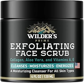 Men's Face Scrub - Exfoliating & Moisturizing SkinCare - Made in USA - Collagen, Aloe Vera, Vitamins A & E - Wash & Cleanser for Beard & Pre Shave - Exfoliator for Sensitive, Dry & Oily Skin - 4 fl oz