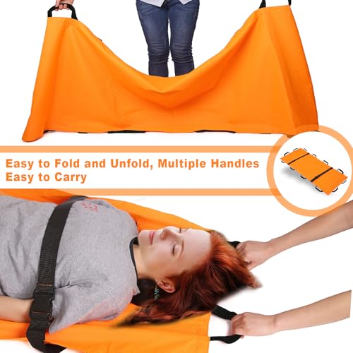 Image of Portable Transport Stretcher with 12 Handles，Dog Stretcher & Gurney with Carrying Bag Patient Animal Mover Travel Size Emergency Casualty Evacuation-Capacity 400lbs (Orange)