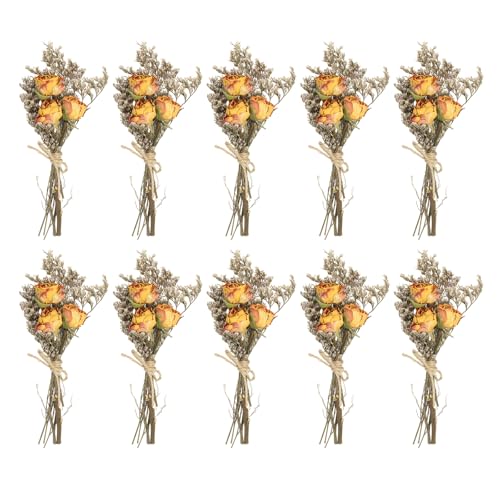 PATIKIL Mini Ramo de Flores Secas, 10 Pzas Rosa Natural Flor Silvestre con Tallo Decoración Respiración del Floral Boho Planta Flor para Manualidades DIY Foto Amarillo/Rojo