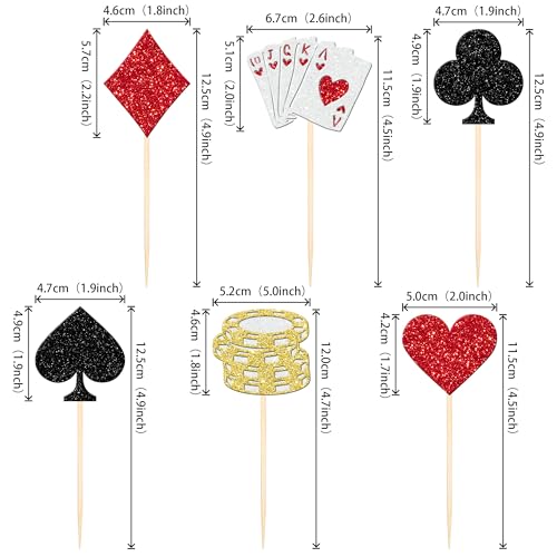 24 PCS Casino Poker Theme Cupcake Toppers Glitter Poker Game Chips Player Las Vegas Casino Cupcake Picks for Las Vegas Casino Night Poker Theme Birthday Party Cake Decorations Supplies by ZHUOWEISM - Used condition - Image 2
