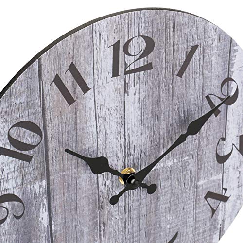 jomparis Silent Non-Ticking Wooden Decorative Wall Clock Quartz Battery Operated Wall Clocks Vintage Rustic Country Tuscan Style Gray Wooden Home Decor Round Wall Clock (10 Inch )