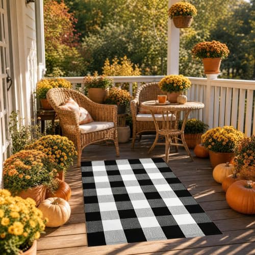Thanksgiving Plaid Front Door Mat Outside Entrance Outdoor Doormats,Black - image 4