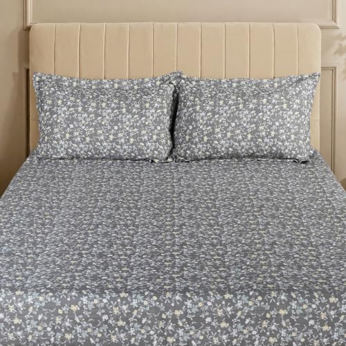 Image of Home Elegance from House of Mytrident | Linen Feel Bed Sheet for Double Bed King Size with Two Pillow Covers | Ultrasoft | Floral 274cm x 250cm | myTrident - Rift Dark Grey