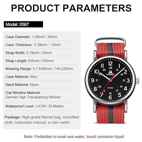 Image of LN LENQIN Mens Watches Unisex Military Sport Nylon Strap Stylish Luminous Fashion Analog Quartz Watch for Men Waterproof Army Tactical Casual Wristwatch