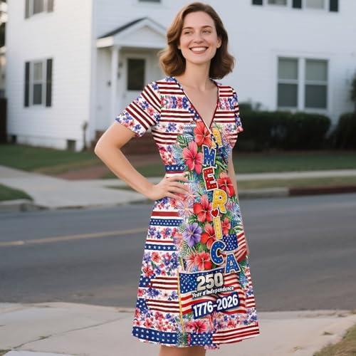 Image of Women's Summer Formal Dresses Short Sleeve Wrap V Neck Dresses Bridesmaid Wedding Guest Dress with Pockets