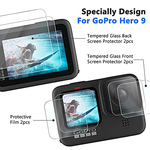 [8Pcs] Finest+ Screen Protector For Gopro Hero 11/Hero 10/ Hero 9 Black,Tempered Glass Screen Protector+Tempered Glass Lens Protector+Tempered Glass Small Display+Lens Cover Film For Go Pro Hero11/10/9 Black Action Camera #TOP1