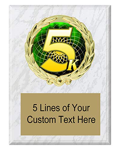 Express Medals 5x7 White Marble Color 5K Race Plaque with Engraved Plate