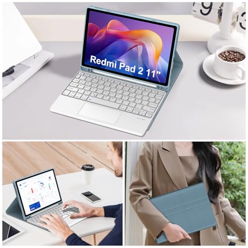 Teclado para Redmi Pad 2 11 pulgadas 2025 funda Bluetooth con Ñ y touchpad azul 7