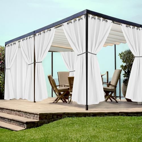 HolidayIdeas White Outdoor Curtains for Patio Waterproof 8 Pcs All