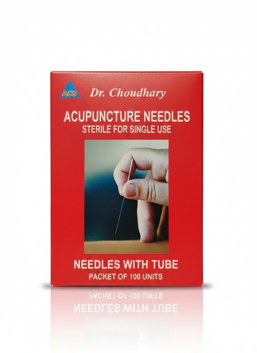 Dr. Choudhary Professional Acupuncture Needles Stainless Steel Handle with Tube Pack of 100 Needles (0.25 x 13 mm, 0.5 CUN) CDSCO Govt. Approved