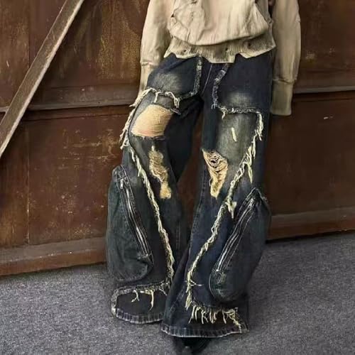 Men's and Women's Loose, Ripped Straight Leg Pants, high Waisted Multi Pocket Jeans, Y2K Jeans2