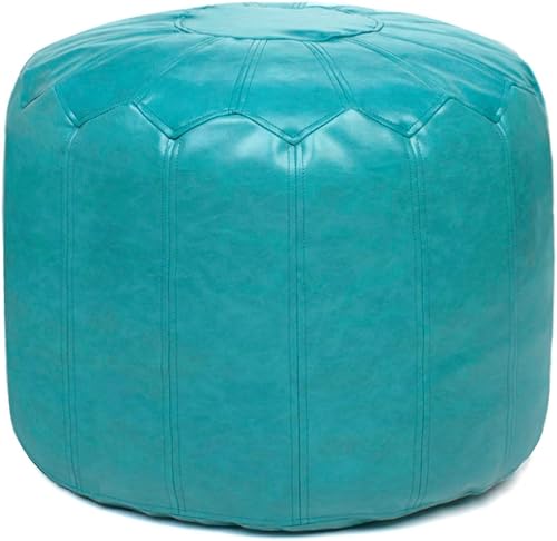 Otomano redondo de piel sintética con estilo, solución de almacenamiento para muebles de sala de estar. Diseño inspirado en Marruecos y costuras
