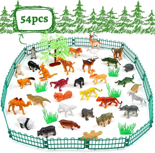 DOITEM Animals Spielzeug, Wild Jungle Zoo Tier, Mini Tierfiguren Set, 54PCS, Geschenke für Kinder Jungen Mädchen 3 4 5 6 Jahre Alt