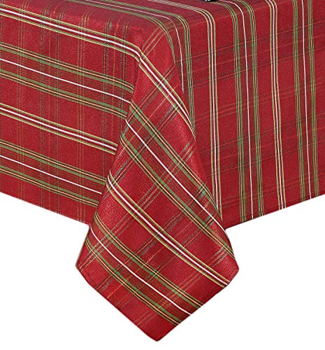 Flash Deals - 50% OFF Shimmering Plaid Metallic Christmas Fabric Tablecloth by Newbridge, Glitter Xmas Weave Holiday Cloth Tablecloth, 60 Inch x 84 Inch Oblong/Rectangle