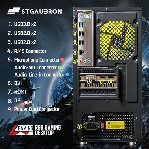 Image of STGAubron Gaming PC Desktop, Radeon RX 550 4G, Intel i7 Xeon E5 2.5GHz, 16G RAM, 512GB SSD, WiFi 6, BT 5.0, RGB Fan x3, Windows 11 Home