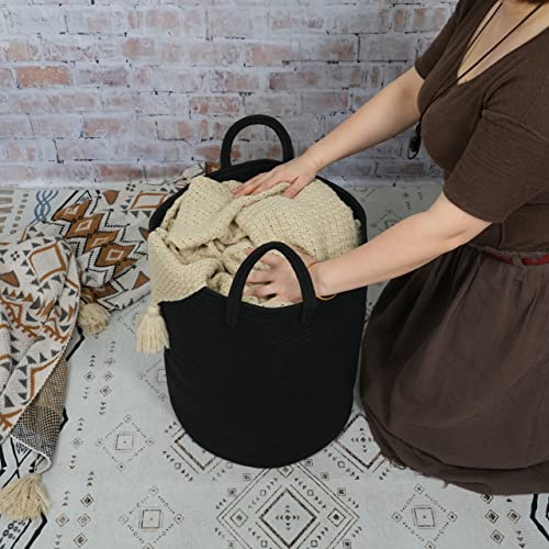 Image of XUANGUO Black Cotton Rope Laundry Basket Hamper for Clothes Large