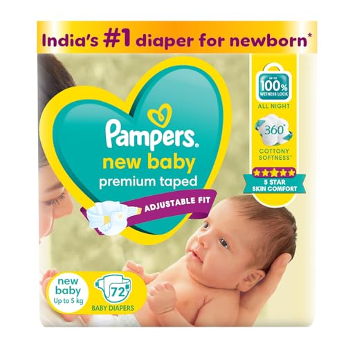 Image of Pampers Active Baby Tape Style Baby Diapers, Newborn /Extra Small (NB /XS) Size, 72 Count, Adjustable Fit with 5 star skin protection, Up to 5kg Diapers