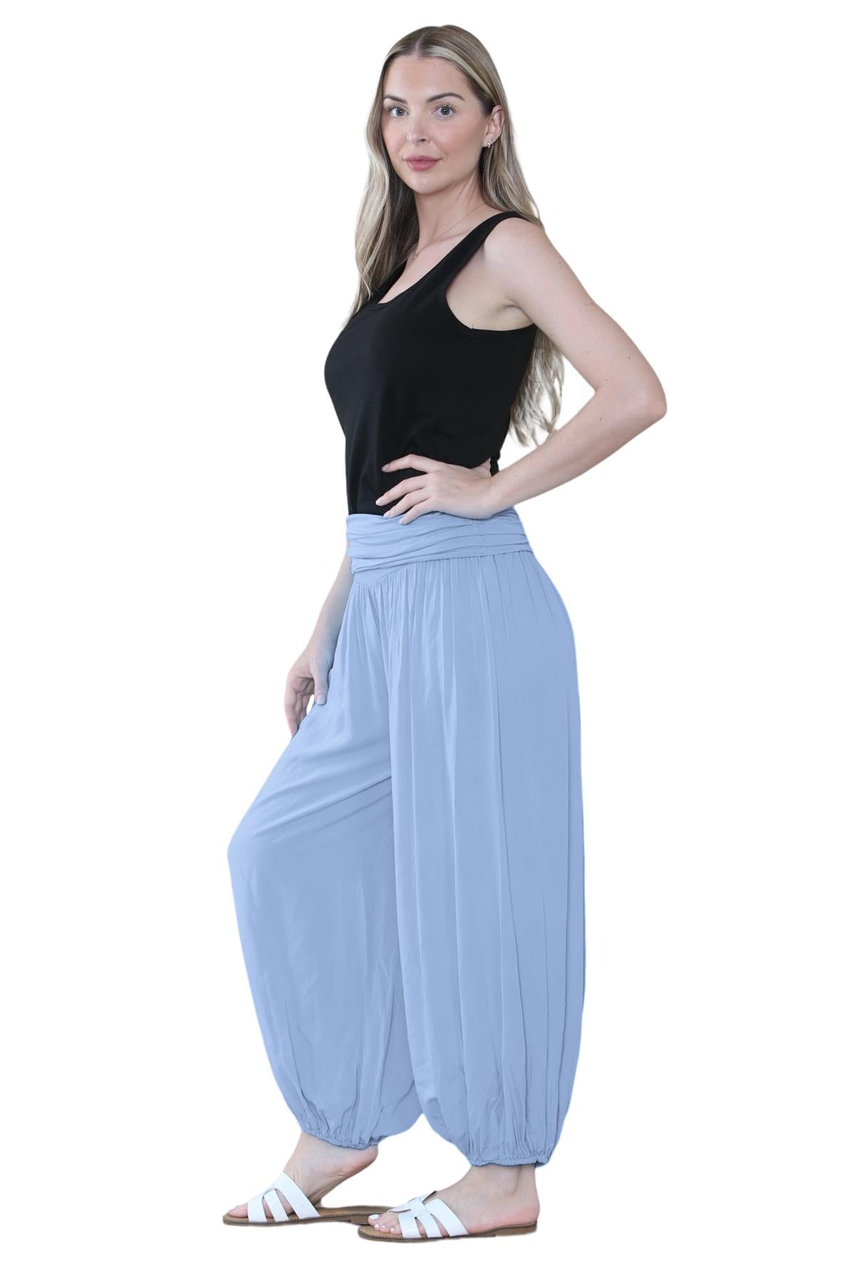 Pantaloni harem larghi da donna italiani Alibaba, comodi ed eleganti, vestibilità larga, pantaloni harem da donna UK | Pantaloni estivi perfetti per le donne UK, denim, Taglia unica