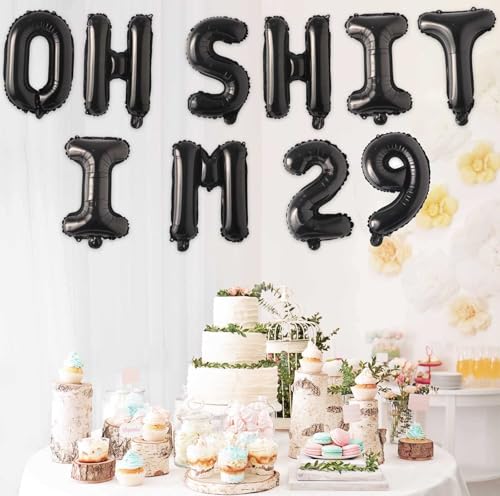 Image of Oh I'm 29! Latex Balloons 16 Inch Black Hallo Twenty Nine Cheers to 29 Years Old Theme Decor for Man Woman Happy 29th Birthday Party Photo Studio Prop Flag Decorations Favors Supplies
