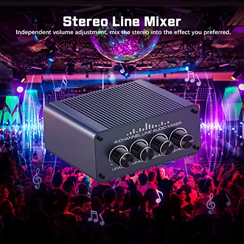 Tendak Mini Passiv Stereo Audio Mixer 4 Kanal Cinch Mini-Stereomischer 4 in 1 out RCA L/R Audiomixer mit Separaten Lautstärkereglern für Mischinstrument, Computer, CD-Player