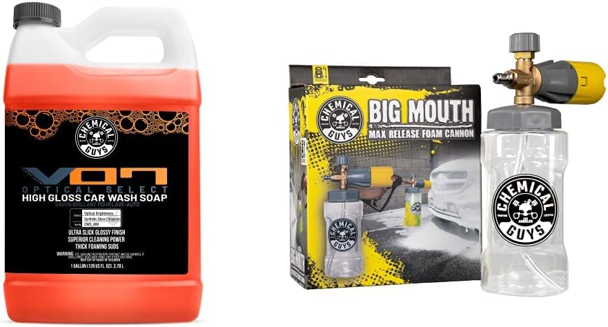 Chemical Guys CWS_808BM Big Mouth Soap & Foam Kit - Hybrid Foaming High Gloss Car Wash Soap, 128 fl oz + Big Mouth Max Release Foam Cannon, Works With Pressure Washer, (2 Items)