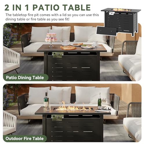 Image of Aoxun 41 Inch Propane Fire Pit-50,000 BTU Gas Fire Pit Table with Removable Lid & Lava Rocks, Rectangle Firepit Table for Outside, Patio, Deck, Backyard, Black