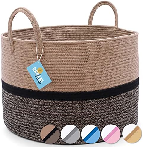 OrganiHaus Blanket Storage Basket 20x13 | Extra Large Basket for Blankets Living Room | Woven Laundry Basket | Large Blanket Basket Living Room | Brown Large Woven Basket | Baby Laundry Hamper