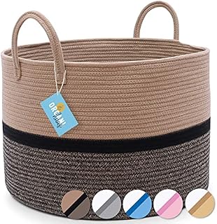 OrganiHaus Cotton Rope Basket | Woven Baby Laundry Basket for Blankets Living Room | Toy Storage Basket | Blanket Large Woven Basket | Laundry Hamper | Rope Storage Baskets - (50x33cm) Brown Basket