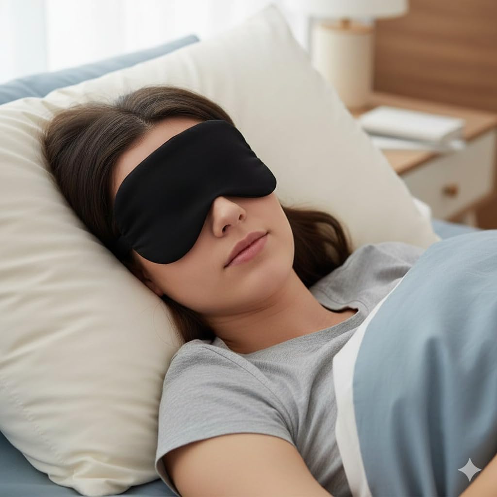 Qivela Cooling Gel Sleeping Eye Mask with Adjustable Strap, Soft Fabric Blindfold for Relaxation & Rest, Black, Travel & Home Use 1