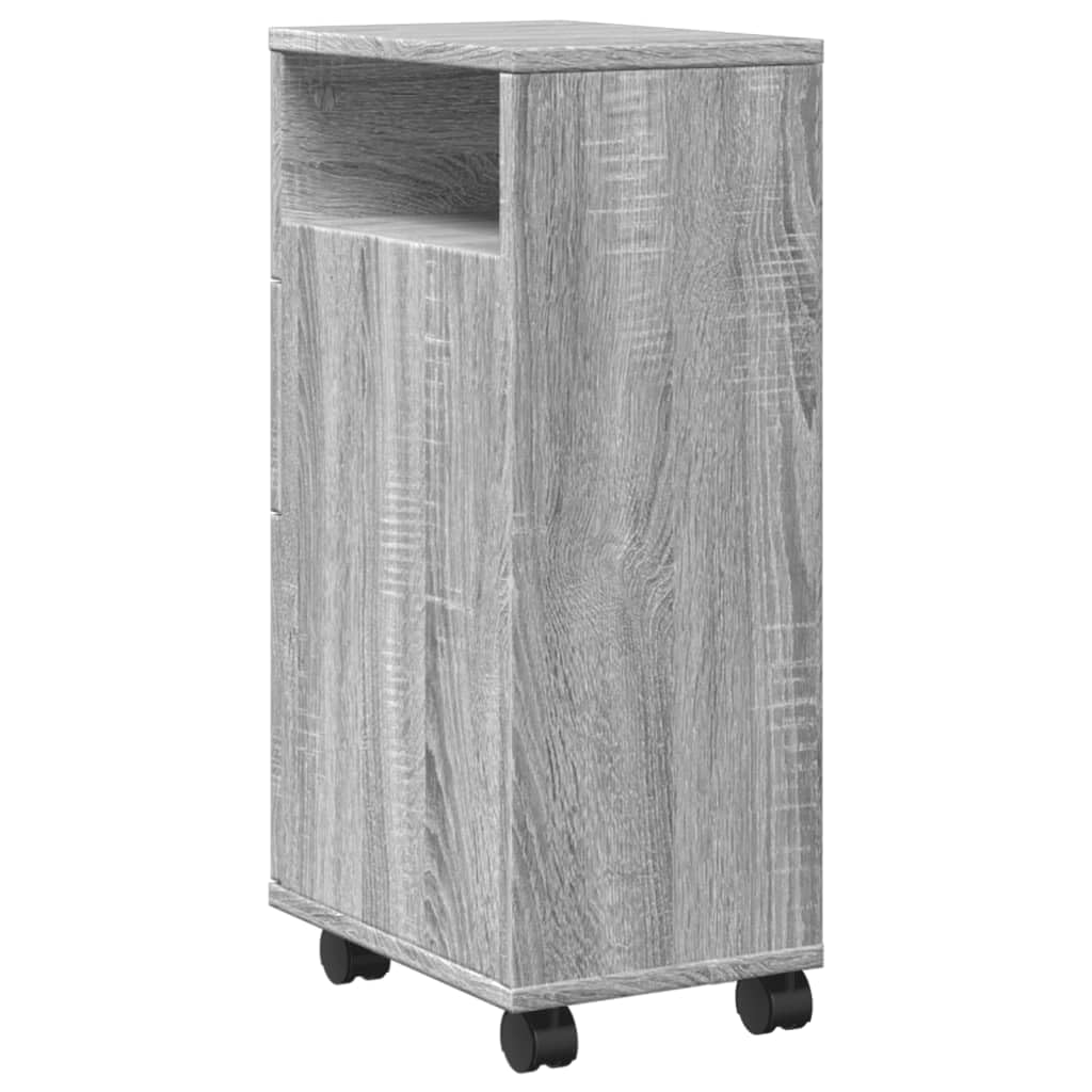 Mobile da Bagno Stretto con Ruote Grigio Sonoma in Truciolato, 2 Cassetti