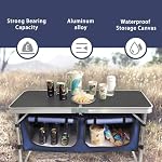 Folding Camping Table with Storage Compartment Aluminum Lightweight Camp Kitchen Table Height Adjustable Indoor/Outdoor Table Perfect for Tailgating, Backyards, BBQ,Picnic, Black - Image 4