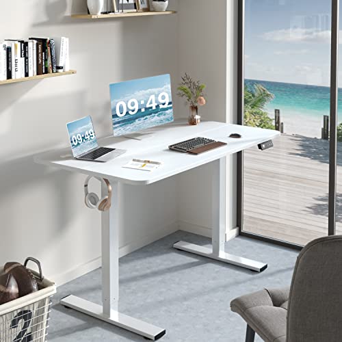 Furmax Electric Height Adjustable Standing Desk Large 48 x 24 Inches Sit Stand up Desk Home Office Computer Desk Memory Preset with T-Shaped Metal Bracket, White