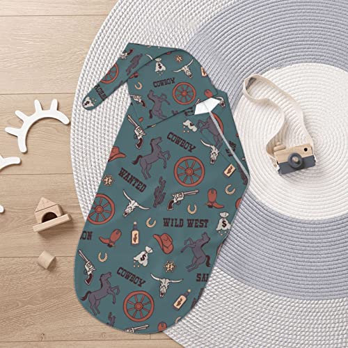 Image of Retro Western Swaddling Blanket for Baby, Unisex Baby Stuff with Hat