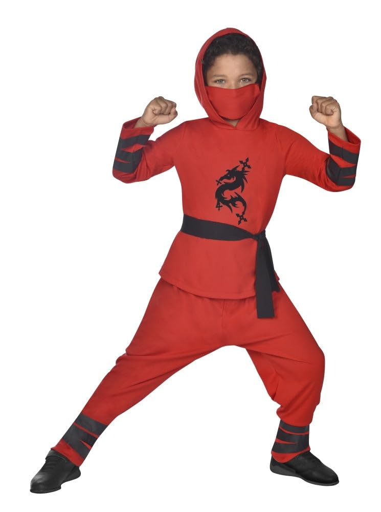 amscan 9910939 - Kids Red Ninja Warrior World Book Day Fancy Dress Costume with Mask Age: 12-14 Yrs
