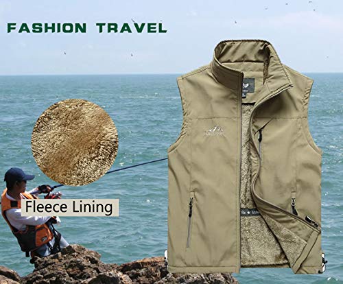 Fuwenni Men's Outdoor Casual Vest Lightweight Full Zip Fleece Outerwear Vest Sleeveless Jacket Khaki Xl #TOP6