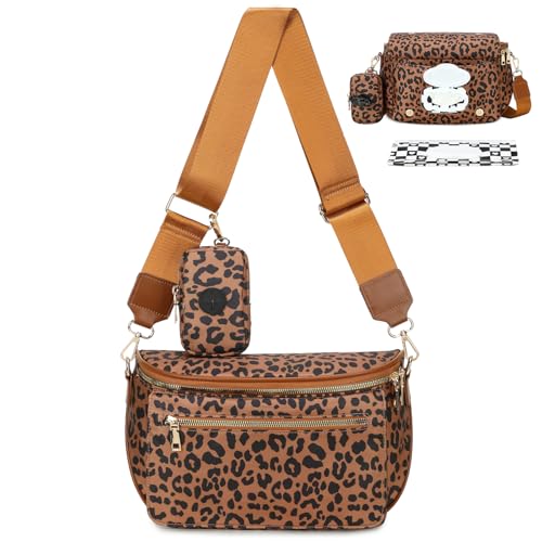 Eslcorri Small Diaper Bag Fanny Pack for Quick Outings Crossbody Diaper Purse with Built-in Wipes Dispenser Water-resistant Leopard Print Belt Bag for Moms Dads 8L Expandable Capacity