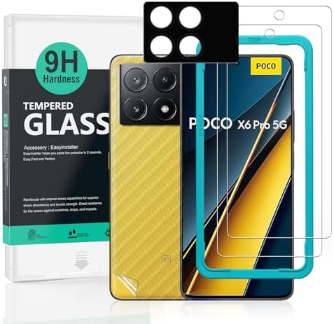 Ibywind 2 Pack Screen Protector For Xiaomi Poco X6 Pro 5G 6.67",9H Hardness Tempered Glass,With 1Pc Camera Lens Protector,1Pc Back Carbon Fiber Film