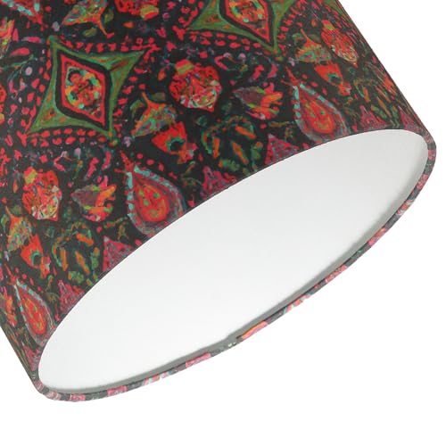 Bohemian Kaleidoscope Design Cotton Fabric Lamp Shade with Vivid Green and Red Colouring | 30cm x 20cm | White Cotton Fabric Inner by Happy Homewares - Image 4