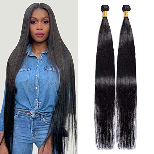 Maxine Hair 10A Brazilian Virgin Straight Hair 2 Bundles 100% Unprocessed Long inch Human Hair Weave Extensions Natural Color Can Be Dyed and Bleached 40 inch