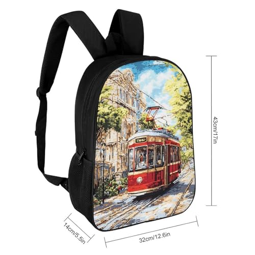 Vintage Tram Pixel Style Unisex Backpack 17" Casual Daypacks Simple Shoulders Bag for Camping Hiking Travel Gear2