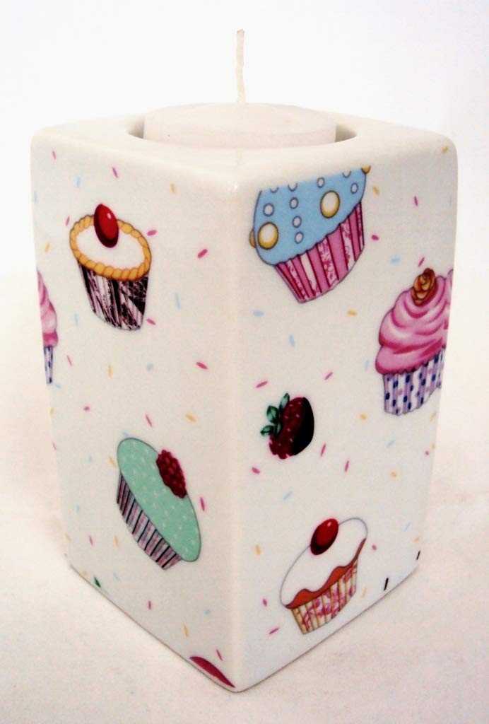 Rainbow Decors Ltd White Fairy Cupcakes Candle Holder Fine Bone China Cup Cakes Rectangular Tea Light Hand Decorated Uk