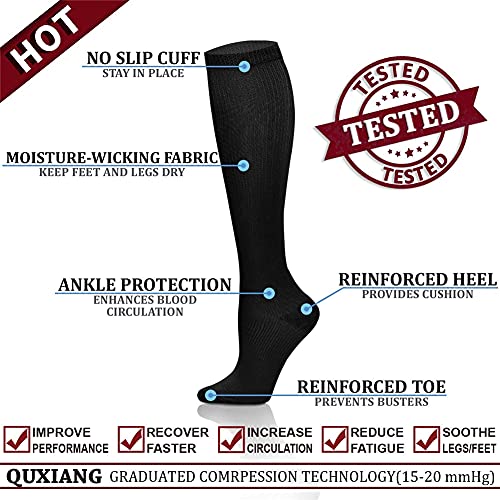 Image of QUXIANG Copper Compression Socks for Women & Men Circulation (8 Pairs) - Best for Running Athletic Cycling - 15-20 mmHg