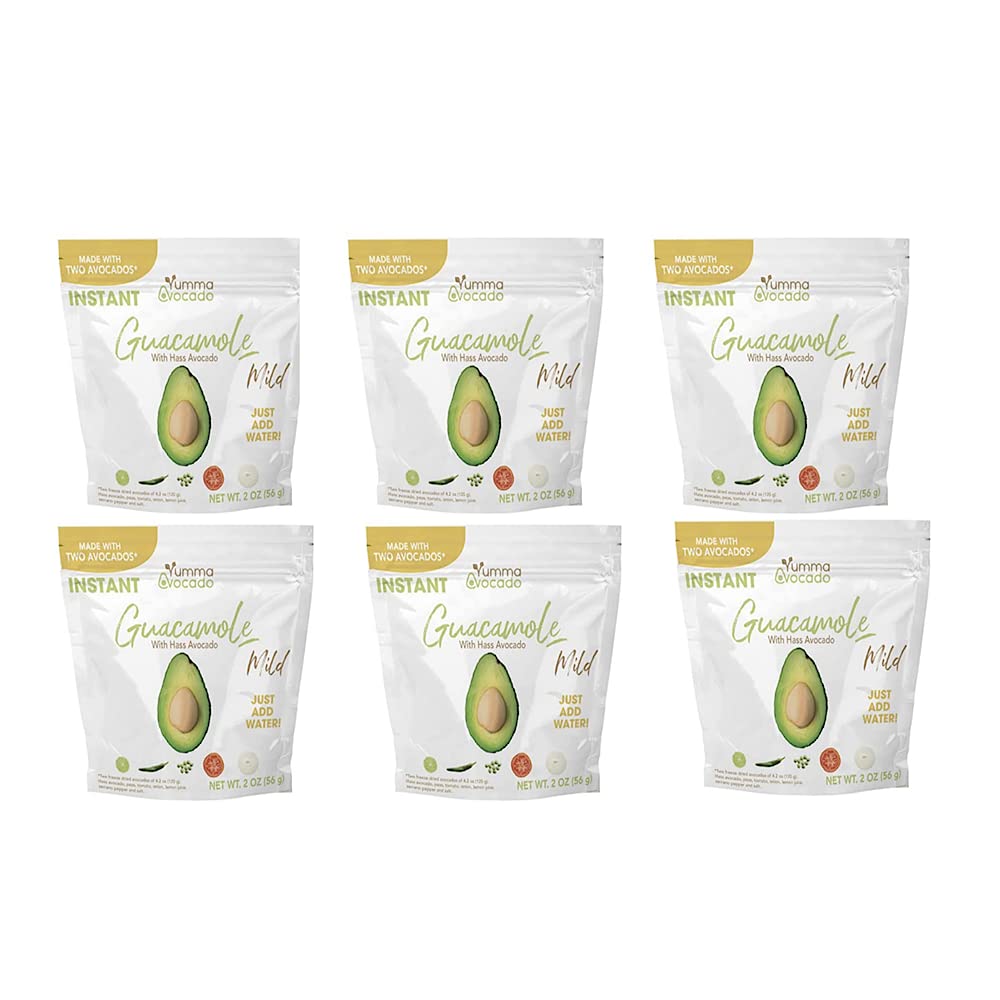 Yumma Avocado Instant Guacamole with Hass Avocado- Just Add Water Raw | Vegan | Keto Friendly | Gluten Free | No preservatives added. (Mild, Pack of 6)