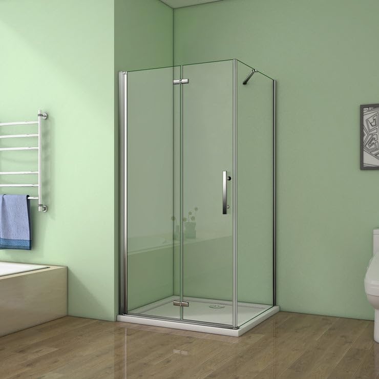 AICA cabine de douche pivotante et pliante 120x76x185cm en 6mm verre anticalcaire, porte de douche 120cm + paroi latérale avec barre fixée d'angle