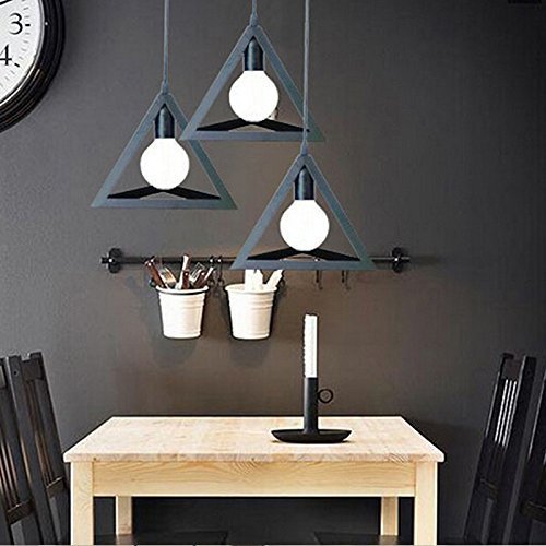 Image of GreyWings Modern Triangle Hanging Pendant Light for Ceiling, Black Metal, Antique Decor, E-27 Holder (Bulb is not Included) Pack of 4.