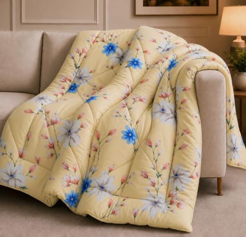 Image of HOMEKART 220 GSM Reversible Microfiber AC Comforter /Duvets for Mild Winter | All Season Single Size 3 Layered Quilted Blanket for Single Bed (230 cm x 150 cm,Lemon)