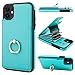 Folosu Compatible with iPhone 11 Case Wallet with Card Holder, 360Â°Rotation Finger Ring Holder Kickstand Protective RFID Blocking PU Leather Double Buttons Flip Shockproof Cover 6.1 Inch Green