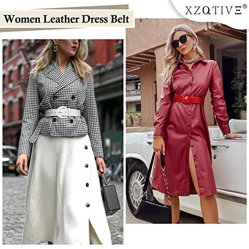 XZQTIVE Wide Elastic Stretch Belts for Women Dresses, Black Red PU Leather with Vintage Chunky Buckle3