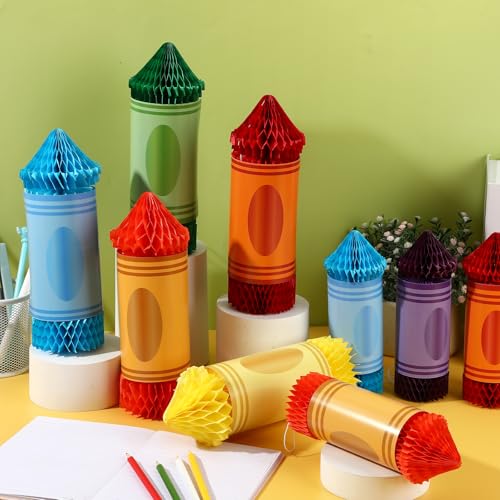 Image of 12 Pcs Crayon Pencil Hanging Honeycomb, Welcome Back to School Classroom Decorations for Teacher Appreciation Week First Day of School Party Supplies Ceiling Decor